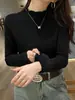 Suéter Básico de Punto Polar Grueso Integrado con Cuello Medio Alto y Volantes para Mujer, Tendencia de Suéter Pulóver Nuevo Otoño e Invierno 2025