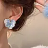 Pendientes de Flor Azul con Goteo de Aceite de Lujo Ligero Estilo Francés Pendientes de Tachuela Elegantes para Mujer Estilo Mori Fresco Pendientes de Diseño de Nicho de Moda
