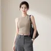 Regata Feminina de Verão Curta Gola Alta Sem Mangas Slim Fit, Top Cropped Simples de Alta Elasticidade Justo