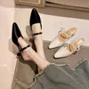 Sandalias de verano de estilo coreano con hebilla nueva para mujer, de punta, color beige, elegantes, de tacón alto, sin cordones, zapatos de moda para uso en exteriores