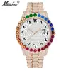 Comercio exterior nuevo personalidad europea y americana hip hop diamante esfera grande calendario reloj de hombre impermeable gradiente arcoíris Diamante