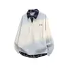 Moletom Novo de Lã Outono/Inverno 2025 Masculino Costura Colorida Contrastante Falso Duas Peças Moletom Tendência Moda Masculina High Street Versátil