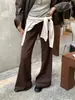 Té Verde Limón 2026 Principios de Otoño Estilo Coreano Sencillo Ajuste Relajado Versátil Adelgazante Cordón Ligero Acampanado Pantalones Casuales para Mujer 11125