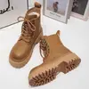 Botas Martin de plataforma gruesa, que aumentan la altura, de felpa cálida para mujer, nuevo estilo retro para fashionistas petite, otoño/invierno 2026, botas amarillas