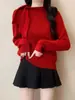 Tricô Cinza Retrô Coreano Suave com Gola Alta e Alças Novo Estilo Outono e Inverno 2025 Tricô Preguiçoso de Barra Alta