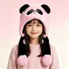 Gorro de panda para niños con orejas móviles, gorro grueso de felpa con protección para los oídos para otoño e invierno, lindo gorro cálido de dibujos animados para niños y niñas