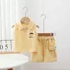 Nuevo Estilo de Verano Estilo Coreano Sencillo Dibujos Animados Sin Mangas Camisa Polo para Bebés y Niños Pequeños, Conjunto de Dos Piezas de Pantalones Cortos Casuales Frescos para Niños