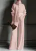 Conjunto de Tricô de 2 Peças Outono e Inverno Novo Europeu e Americano Transfronteiriço Cardigã de Gola Alta Cor Sólida com Manga Longa e Calça de Cintura Alta