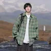 Camisa a cuadros vintage para hombre, de manga larga, para primavera y otoño, de alta gama, elegante, camisa de algodón puro, chaqueta casual juvenil americana