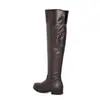 Botas de Cuero para Mujer Otoño e Invierno Tallas 34-50 Transfronterizas Talla Grande Botas de Jinete Color Sólido Cremallera Trasera Suela de Goma Suave Tacón Medio Botas Largas
