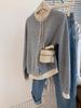 Suéter base gris europeo de punto falso de dos piezas para mujer, otoño e invierno, camiseta interior básica de punto fino de alta calidad