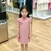 Vestido de verano a cuadros rojos con flores para niña, vestido ligero de princesa para niños, nuevo cheongsam hanfu estilo chino para niña pequeña