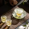 Tazón de Té Zen Azul Cielo Minimalista Hecho en Fábrica con Tapa, Taza de Té Tradicional de Vidrio, Juego de Té Kung Fu de Vidrio Hecho a Mano