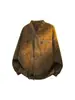 Chaqueta Vintage de Gamuza Lavada con Cuello Alto para Hombre, Estilo Primavera y Otoño, Abrigo con Textura Desgastada, Chaqueta de Vuelo Versátil de Moda