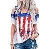 Camiseta holgada de manga corta con estampado del Día de la Independencia de Estados Unidos para mujer europea y americana de Foreign Trade Factory 2021