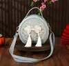 Bolsa Bordada Hecha a Mano DIY Guofeng Nuevo Estilo Chino Versátil Bolsa Redonda Pequeña Bolsa de Material Bolso Cruzado Bolso de Hombro Único para Mujeres