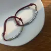 Prata Esterlina 925 Vintage Mensagem Auspiciosa Alegria e Riqueza Tubo Curvo Meio Bracelete Trançado Estilo Xizang Pulseira Tecida à Mão DIY Atrai Riqueza
