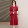 Vestido de Primavera y Otoño de Alta Gama para Madre Vestido para Mujeres de Mediana Edad y Ancianas Xi Suegra Banquete de Boda Bordado Conjunto de Dos Piezas Largo Medio