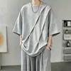 2026 Nova Camiseta Masculina de Verão com Pregas Estilo Americano Manga Curta Top Solto Marca Tendência Camiseta Pesada