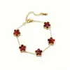 Pulsera Popular Transfronteriza de Trébol de Cinco Hojas de Doble Cara en Oro de 18 Quilates, Pulsera de Moda, Exquisita Pulsera de Acero Inoxidable con Nácar para Mujer