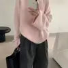 Suéter de Gola Redonda Pulôver Estilo Preguiçoso de Imitação de Visom para Mulheres Outono e Inverno Novo Solto Mangas Longas Macio Cera Casual Tricô Top para Mulheres