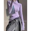 Top Base de Tricô Azul Gola Meia-Alta Estilo Coreano para Mulheres, Outono/Inverno, Slim Fit, Elegante, Roupa Íntima, Suéter Macio e Fofo de Alta Qualidade