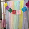 Cortina de Decoração de Casamento Cor Arco-Íris Dopamina Cascata dos Sonhos Gaze para Foto de Crianças Fundo de Aniversário Gaze Decorativa