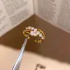 Anillo Abierto Redondo Super Brillante de Circonita, Simple y Moderno, Versátil, Lujo Ligero, Sensación de Alta Gama, Popular en Xiaohongshu, Joyería de Moda