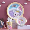 Set de Vajilla Infantil de Fibra de Bambú Dibujo Animado Creativo Plato Dividido Bol para Cena Taza de Agua Cuchara Tenedor Vajilla Juego de Cinco Piezas