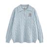 Suéter de cuello polo bordado con media cremallera estilo academia americana, para hombre y mujer, suéter holgado de otoño e invierno que combina con todo para parejas.