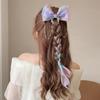 Grampo de cabelo trançado infantil com laço, corrente de contas coloridas, fita longa, acessório de cabeça feminino, estilo coreano, grampo de cabelo de malha para trás