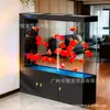 Acuario Estilo Pantalla con Filtración Inferior, Acuario Grande de Cristal Ultra Transparente con Mueble, No Necesita Cambio de Agua, Divisor para Entrada