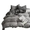 Juego de Cuatro Piezas de Algodón Lavable Suave Súper Suave Color Liso para Dormir Ropa de Cama Juego de Tres Piezas para Dormitorio de Estudiantes Sábana Ajustable Sábana Plana Funda Nórdica Venta al por Mayor