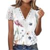 Camiseta de manga corta con cuello en V y encaje suelto para mujer, estilo independiente, de Amazon, verano 2023, estilo europeo y americano
