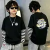 Camiseta de manga larga estilo coreano para niños, colección otoño 2026, look elegante y genial para niños, top de algodón puro a la moda para niños con diseño de dos piezas falsas
