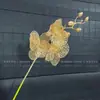 Flores de Nochevieja, Flores Artificiales Doradas, Eucalipto Dorado, Hortensia, Abanico Dorado, Hojas de Ginkgo, Cubo de la Fortuna, Arreglo Floral, Hojas, Flores de Plástico