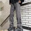 Jeans Retro Micro Acampanados para Hombre Pantalones Rectos Sueltos Geniales Tendencia Americana High Street Cremallera Dividida Pantalones Largos Negros