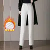 1033 Pantalones Vaqueros Blancos de Invierno para Mujeres de Mediana Edad Ropa de Mujer Cálidos Adelgazantes Rectos Casuales Elásticos Con Terciopelo Espesado