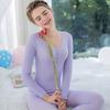 Conjunto de Roupa Íntima Térmica de Outono para Mulheres com Botões, Modelador de Corpo Slim-Fit Listrado Vertical Camada Base Conjunto de Suéter de Algodão