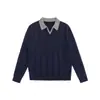 Roupas Vintage Yidao Outono 2026 Novo Estilo Retro Americano Old Money Suéter de Tricô Gola Polo High-End Falso Duas Peças para Homem