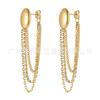 Pendientes ovalados de acero de titanio bañados en oro de 18 quilates con diseño europeo y americano, con borlas y cadena de circonitas, pendientes Wind E221352