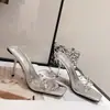 Sandalias de Verano 2026 Nuevas de Tacón Ultra Alto Stiletto Punta Cuadrada con Pedrería de una Sola Tira para Mujer Chanclas de Punta Abierta de Moda para Uso en Exteriores