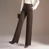 Pantalones de Pierna Ancha Elásticos con Felpa Adentro para Otoño Invierno 2026 para Mujer de Cintura Alta, Caídos, de Pierna Recta, Largos, Engrosados, Cálidos, Antienvejecimiento, Casuales