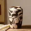 Conjunto de três vasos de cerâmica retrô com pinceladas feitas à mão, vaso de flores de cerâmica grossa estilo Wabi-Sabi, padrão artístico de pinceladas, ornamento para arranjo floral