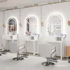Gabinete de espejo para barbería sin taladro, gabinete de herramientas integrado, espejo popular LED con luces