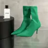 Botines nuevos de 2026, finos, de satén, con punta fina, tacón de aguja medio, calcetines elásticos para botas de tacón alto, adelgazantes