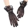 Guantes de Boda Transfronterizos para Novia Mujer Lazo Alta Elasticidad Malla Negra y Blanca Encaje Guantes Etiqueta de Performance