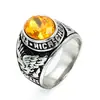 Anillo de Acero de Titanio para Hombre Anillo de Águila Nuevo Europeo y Americano Anillo del Ejército de Rubí Retro