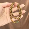 Pulseira de Sândalo Verde com Laço Duplo, Pulseira de Sândalo de 6mm combinada com Jade Hetian e Ágata Cinza, Pulseira de Laço Duplo de Alta Qualidade Elegante Estilo Chinês