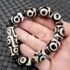 Pulseira de Jade com Contas de Ágata de Xizang de Três Olhos Pulseira de Contas de Ágata Cantantes Contas de Dente de Tigre Cordão de Contas de Vaso